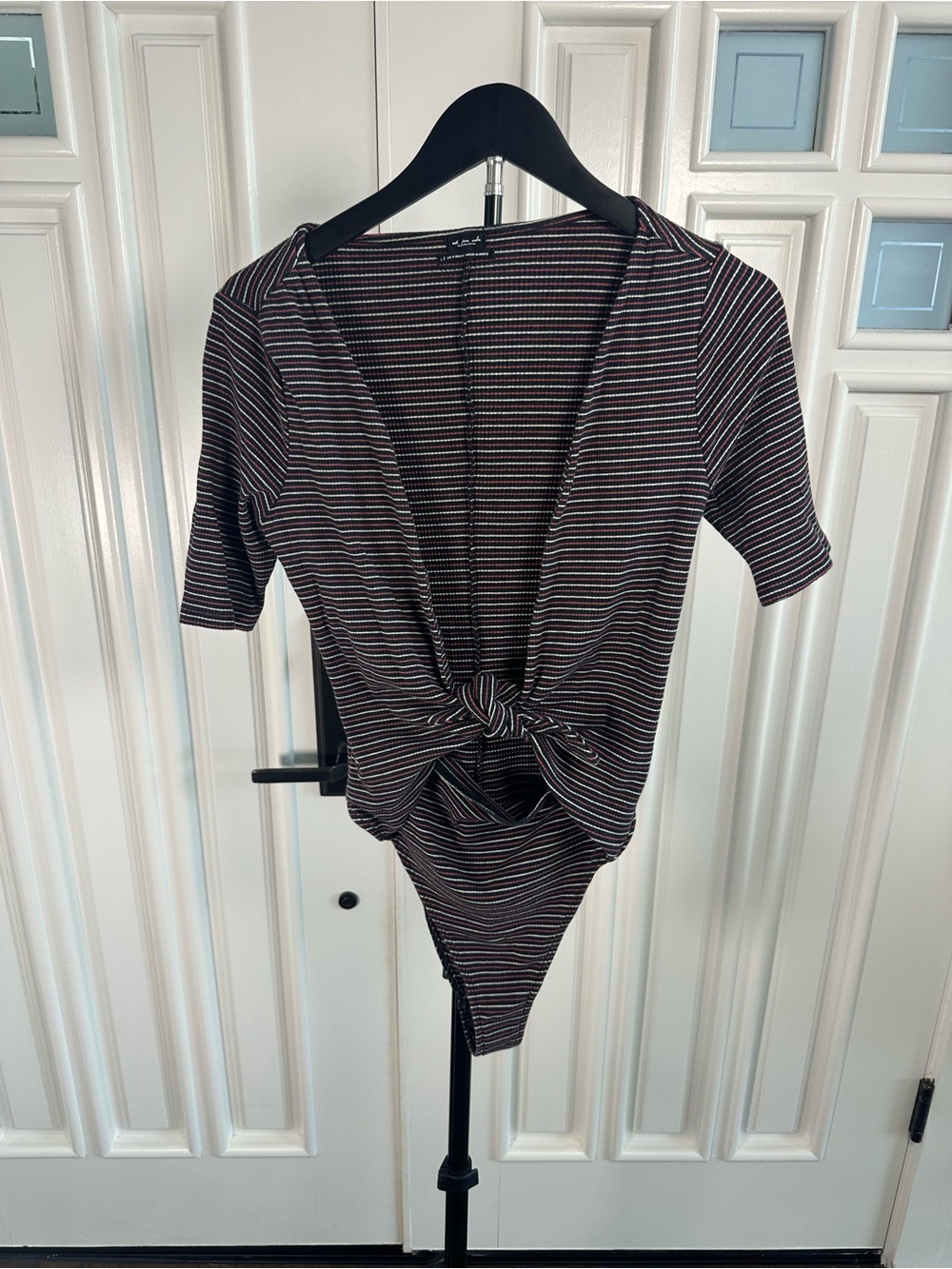 Urban Outfitters Brown & White Striped Knot-Front Bodysuit